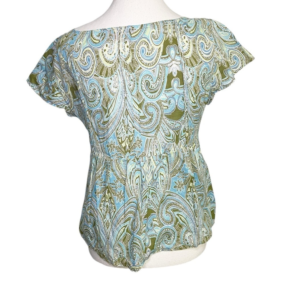 Dorothee Bis Paisley Print Green and Blue Women's Top - Picture 2 of 15
